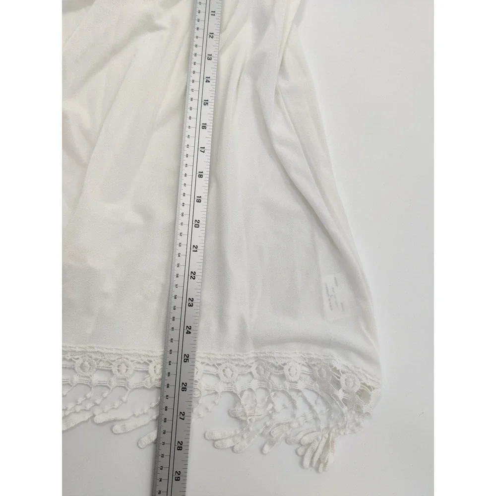 ALYX Women's Ivory Short Sleeve Crochet Fringe Hem Top‎ Size Large NWT